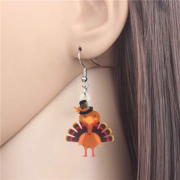 Acrylic Thanksgiving Turkey Earrings - Anime Chicken Charm Jewelry for Women & G - Picture 2 of 7
